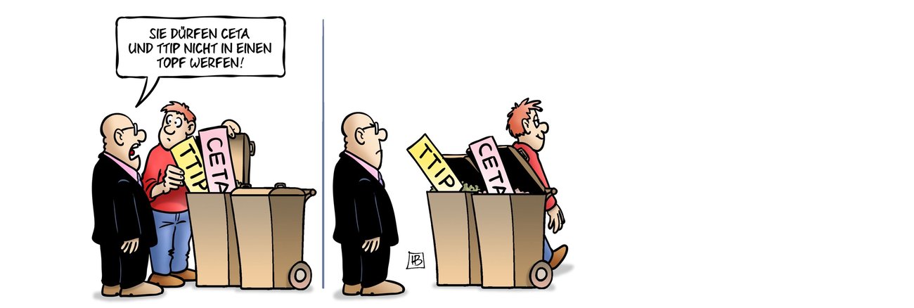 Karikatur: CETA und TTIP nicht in einen Topf werfen © Harm Bengen