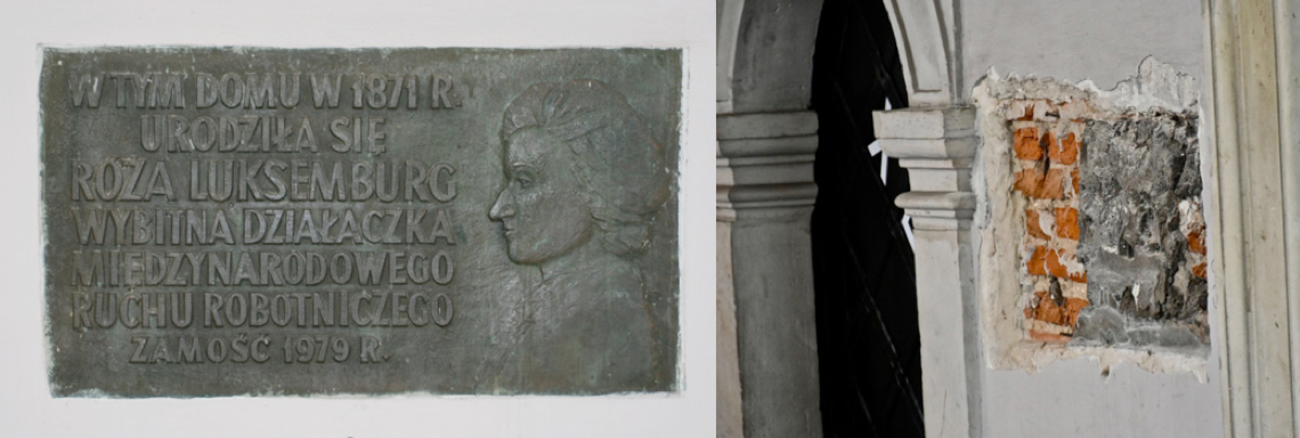 Am Geburtshaus von Rosa Luxemburg in Zamosc entfernte Gedenktafel © Tomasz Krywionek