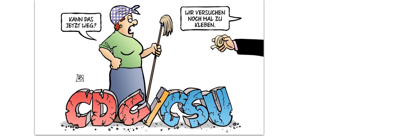Karikatur: Asylstreit - CDU/CSU-Scherbenhaufen © Harm Bengen