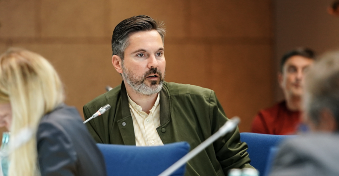 Fabio De Masi spricht während einer Fraktionssitzung