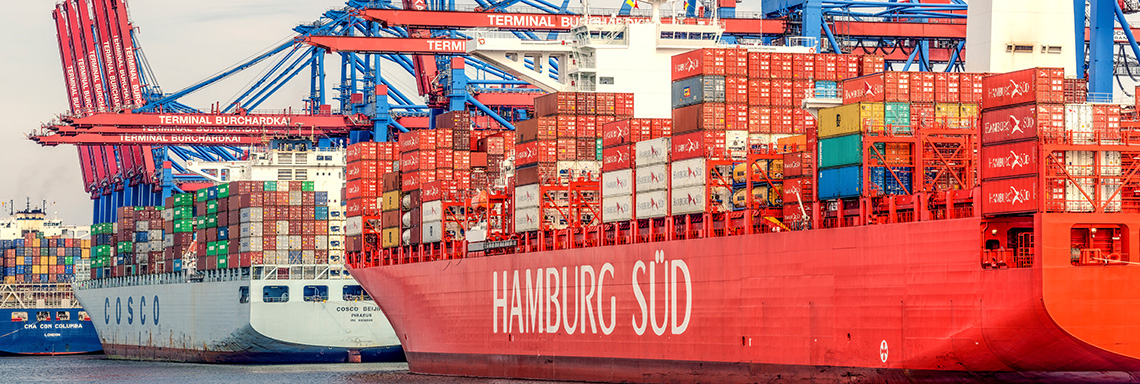 Schiffe im Hamburger Hafen: Cosco und Hamburg Süd