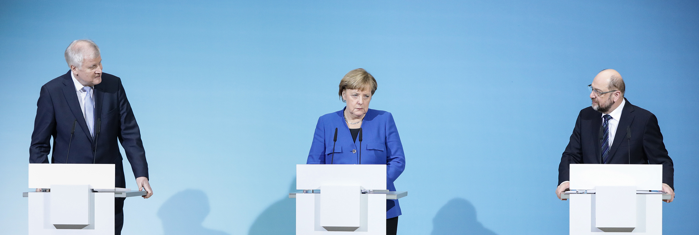 Seehofer, Merkel und Schulz bei einer Pressekonferenz zum Abschluss der Sondierungsgespräche im Januar 2018 in Berlin | Foto: © dpa Seehofer, Merkel und Schulz bei einer Pressekonferenz zum Abschluss der Sondierungsgespräche im Januar 2018 in Berlin | Foto: © dpa