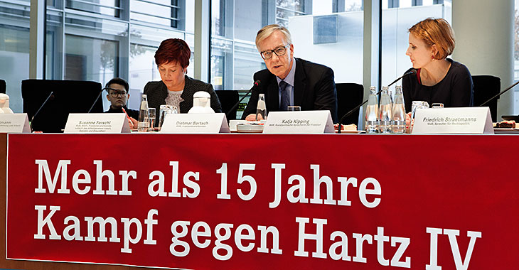 Mehr als 15 Jahre Kampf gegen Hartz IV: Susanne Ferschl, Dietmar Bartsch und Katja Kipping