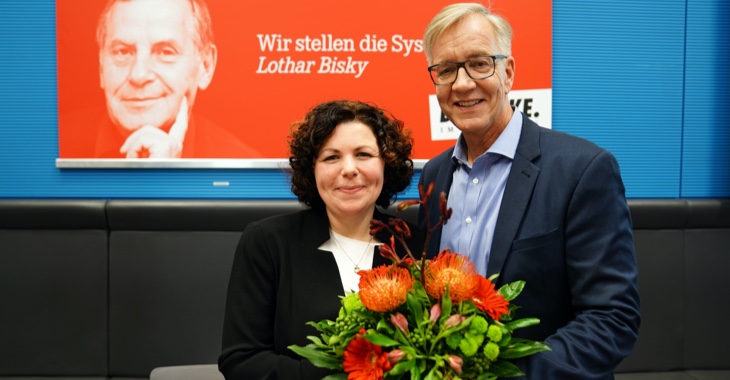 Amira Mohamed Ali und Dietmar Bartsch nach ihrer Wahl zu Fraktionsvorsitzenden der Linksfraktion am 12. November 2019