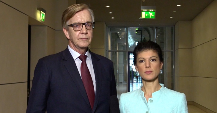 Dietmar Bartsch und Sahra Wagenknecht am 14. März 2018 nach der Wahl von Angela Merkel zu Bundeskanzlerin Dietmar Bartsch und Sahra Wagenknecht am 14. März 2018 nach der Wahl von Angela Merkel zu Bundeskanzlerin