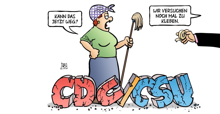 Karikatur: Asylstreit - CDU/CSU-Scherbenhaufen © Harm Bengen