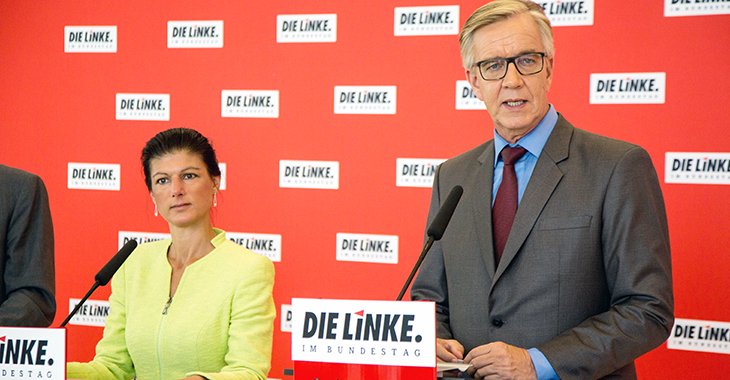 Sahra Wagenknecht und Dietmar Bartsch beim Pressestatement 