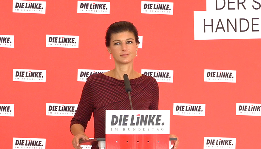 Sahra Wagenknecht beim Pressestatement am 27. Juni 2017